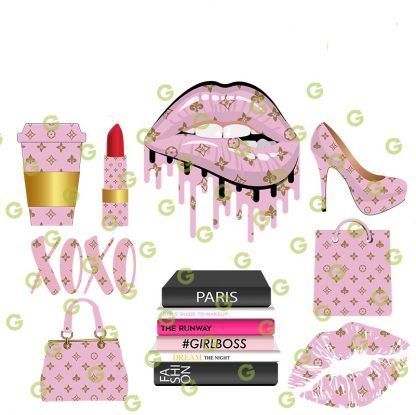 Pink Fashion Pattern, Fashion SVG Bundle, Dripping Lips SVG, High Heel Shoe SVG, Shopping Bag SVG, Kiss Lips SVG, Fashion Purse SVG, Kisses and Hugs SVG, Lipstick SVG, Coffee Cup SVG, Fashion Books SVG