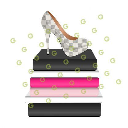 White Checkered Fashion Shoe With Blank Books