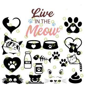Pet Cat SVG Bundle, Cat Food Dish SVG, Cat Heart SVG, Paw Prints SVG, Sleeping Cat Svg, Cat Poop SVG, Peek A Boo Cat Svg, SVG Cut File