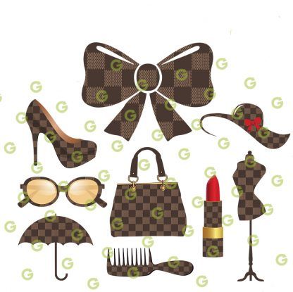 Brown Checker Pattern, Fashion Accessory SVG Bundle, Fashion Bow SVG, Fashion Shoe SVG, Fashion Purse SVG, Fashion Hat SVG, Fashion Sunglasses SVG, Fashion Sublimation