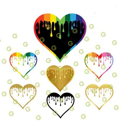 Dripping Hearts SVG Bundle, Pride Dripping Heart, Glitter Dripping Heart, Gold Dripping Heart, Dripping Heart Cut file, Gold Glitter Heart, Dripping Hearts Svg