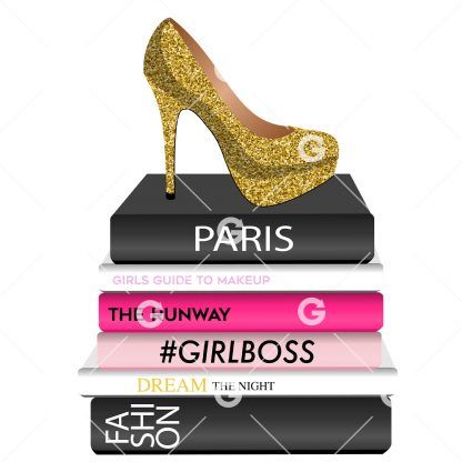 Fashion Books With Gold Glitter Shoe SVG