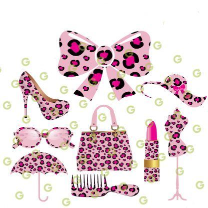 Pink Leopard Pattern, Fashion Accessory SVG Bundle, Fashion Bow SVG, Fashion Shoe SVG, Fashion Purse SVG, Fashion Hat SVG, Fashion Sunglasses SVG, Fashion Sublimation