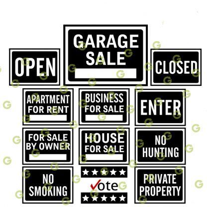 Window Sign SVG Bundle, Garage Sale SVG, Open Sign SVG, Closed Sign SVG, Enter Sign SVG, House For Sale SVG, Vote Sign SVG, No Smoking SVG, For Rent SVG