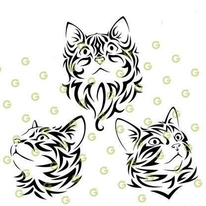 Tribal Cats SVG Bundle, House Cat SVG, Pet Cat SVG, Cat Head Svg, SVG Cut File