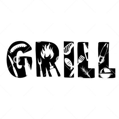 BBQ Grill Text With Food SVG