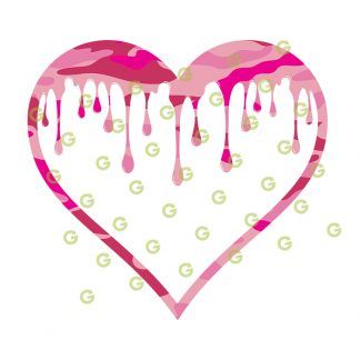 Dripping Heart SVG, Pink Camo Pattern, Love Heart Svg, Valentines Day Svg, Drip Design Svg, Fashion Heart, Designer Heart, Valentines Heart, Drip Heart