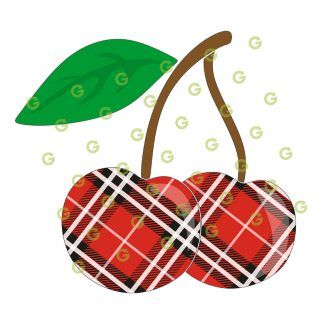 Fashion Cherries SVG, Red Plaid Pattern, Two Cherries Svg, Cherries and Stem, Cherry Sublimation Svg, Print and Cut