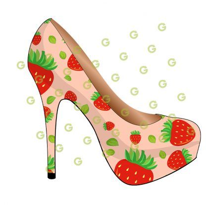 High Heel Shoe SVG, Strawberry Pattern, Designer Shoe Svg, Fashion Shoe Svg, Stiletto Shoe Svg