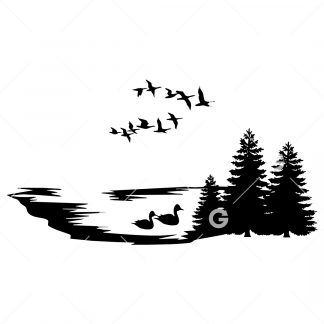 Lake Scenery With Birds SVG
