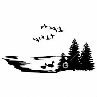 Lake Scenery With Birds SVG