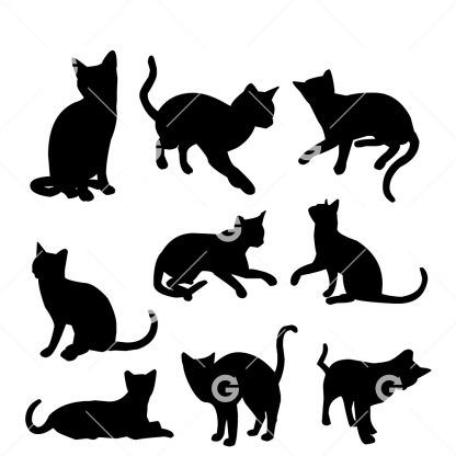 9 Cat Silhouette SVG Bundle