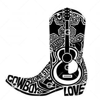 Love Cowboy Boot with Guitar SVG
