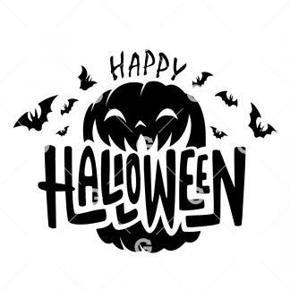 Happy Halloween Pumpkin and Bats SVG