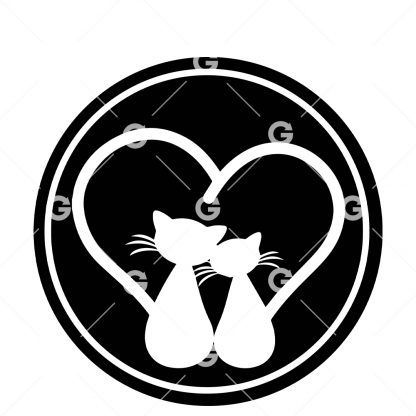 Two Cats Heart Round Decal SVG