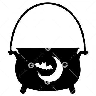 Witches Cauldron with Bat, Moon SVG