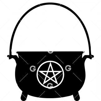 Witches Cauldron with Pentagram SVG