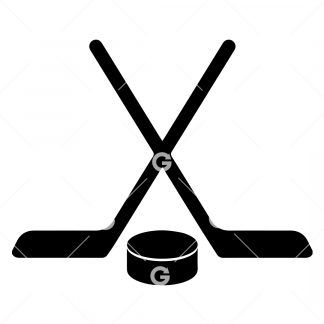 Crossed Hockey Sticks with Puck SVG