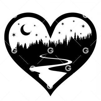 Forest River Starry Night Love Heart SVG