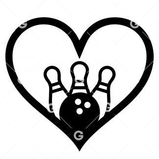I Love Bowling Strike Heart SVG