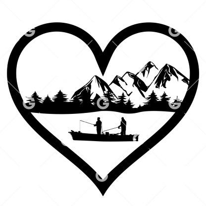 Mountain Fishing Love Heart SVG