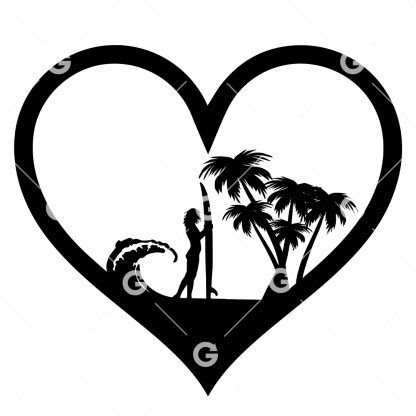 Tropical Surfs Up Love Heart SVG