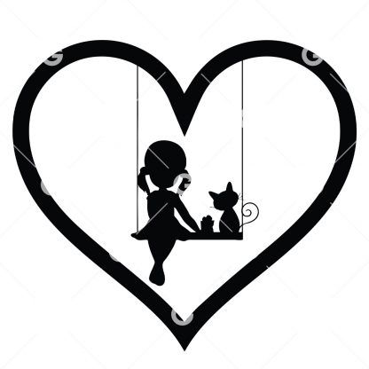 Girl Swinging With Cat Love Heart SVG