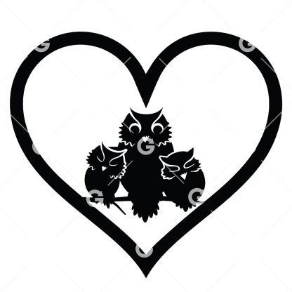 Family Three Owls Love Heart SVG