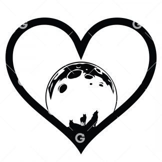 Wolves With Moon Love Heart SVG
