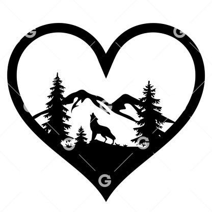 Wolf In Nature Love Heart SVG