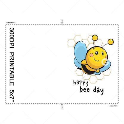 Happy Bee Day Birthday Card White Example