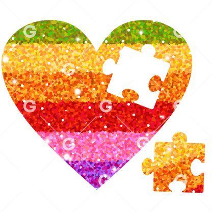 Rainbow Glitter Puzzle Heart SVG