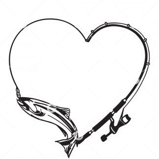 Heart Fishing Rod With Fish SVG