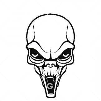 Evil Alien Skull With Fangs SVG