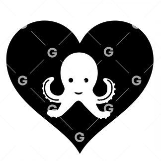 Cute Octopus Love Heart SVG