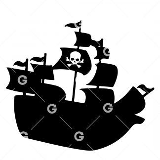 Pirate Ship with Skull and Bones SVG