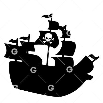 Pirate Ship with Skull and Bones SVG