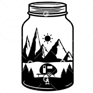 Camping Scenery With Mountains Mason Jar SVG