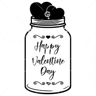 Happy Valentine Day Hearts Mason Jar SVG