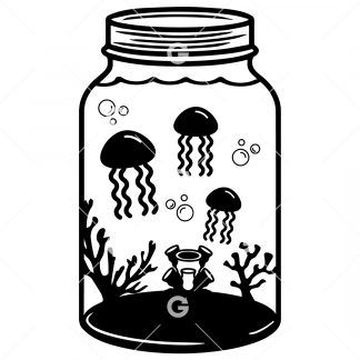 Jellyfish Swimming Scenery Mason Jar SVG
