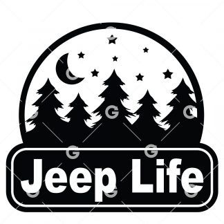 Jeep Life Treed and Stars Decal SVG