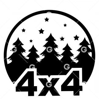 4x4 Trees and Stars Round Decal SVG
