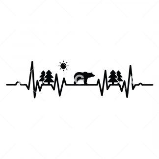 Bear Nature Scenery With Trees Heartbeat SVG