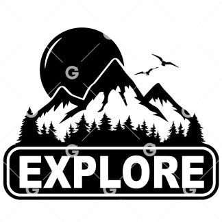 Explore Mountain, Sun and Trees Decal SVG