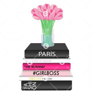 Fashion Books With Pink Mixed Tulips SVG
