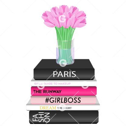 Fashion Books With Pink Tulips SVG