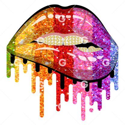 Rainbow Glitter Bling Drip Lips PNG