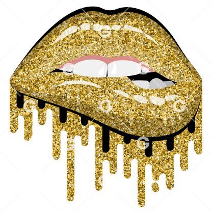 Gold Glitter Drip Lips SVG