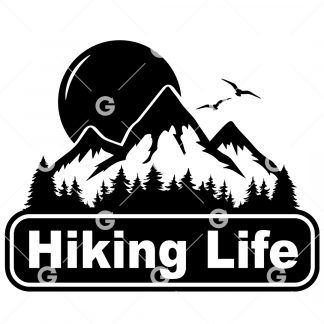 Hiking Life Mountain, Sun and Trees Decal SVG