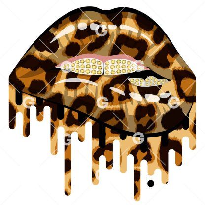 Leopard Bling Drip Lips PNG